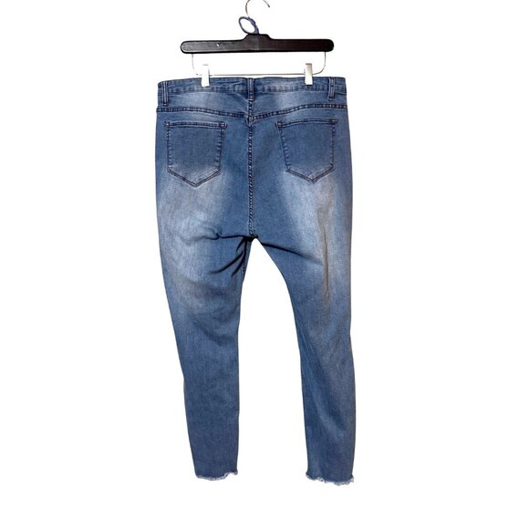 American Bazi Womens Distressed Blue Skinny Jeans 1X Stretch Denim 80% Cotton/Po - Picture 2 of 8